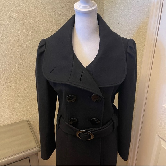 Worthington Petite Black Fitted Double-Breasted Belted Wool Blend Dress Coat PS - Picture 15 of 16